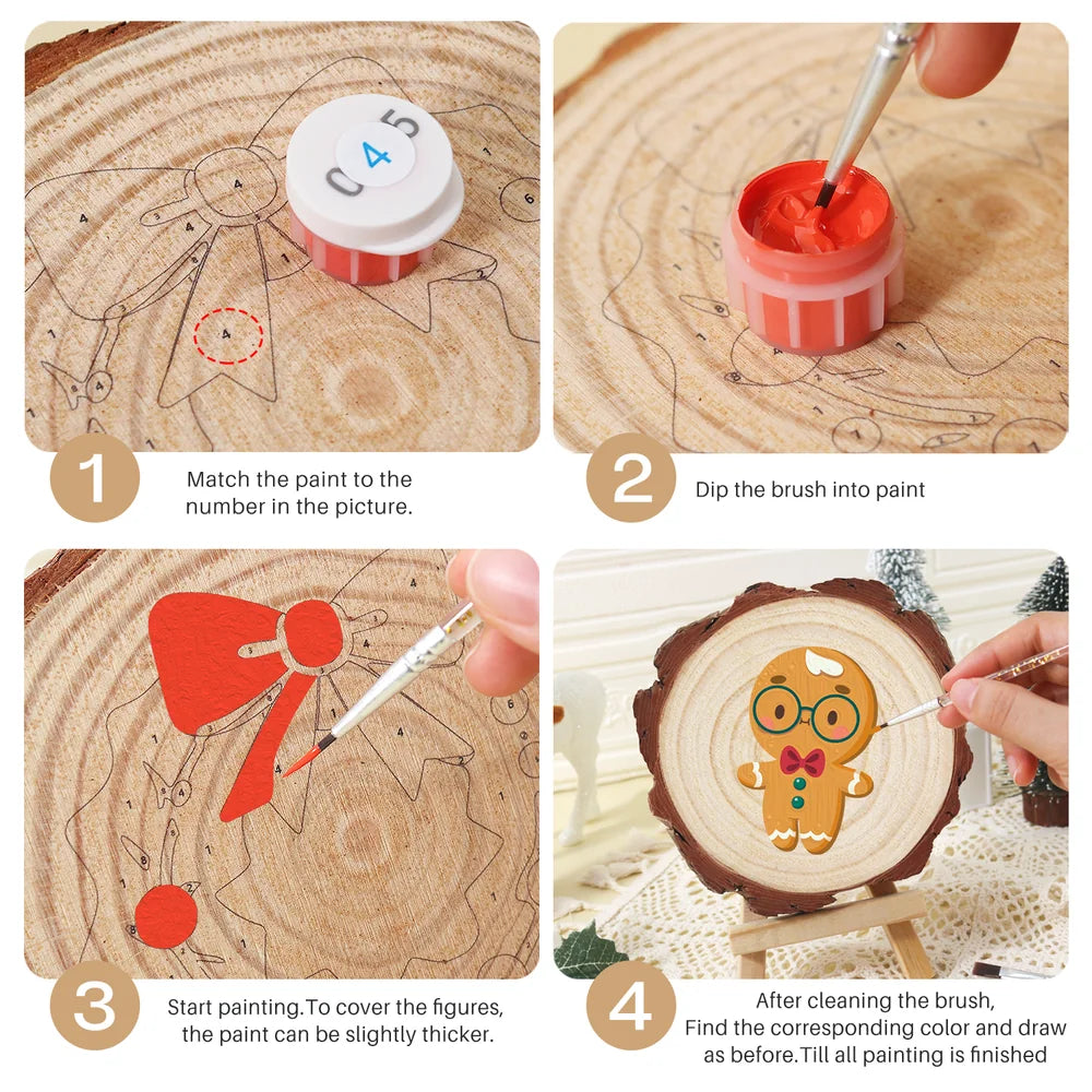 Paint by Numbers - Wood Slice | Gingerbread Man with Glasses