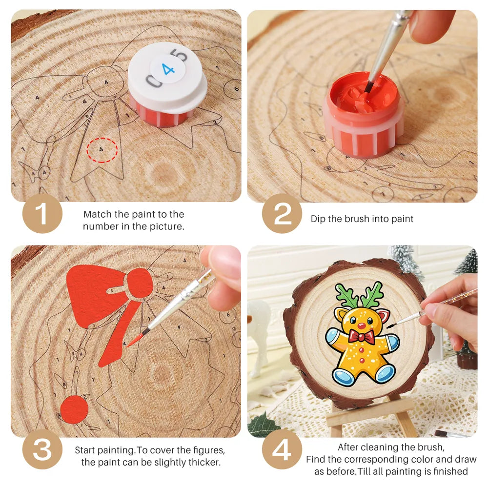 
Paint by Numbers - Wood Slice | Gingerbread Reindeer