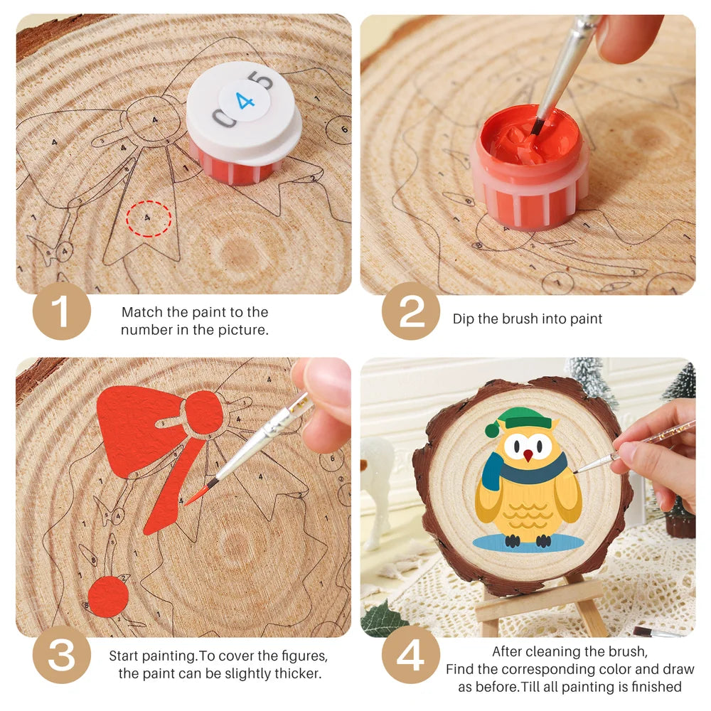 
Paint by Numbers - Wood Slice | Owl in a Winter Scarf