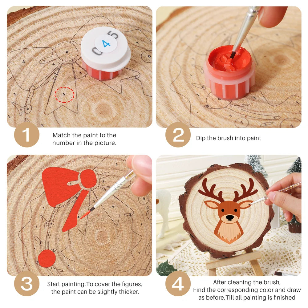 
Paint by Numbers - Wood Slice | Reindeer Face