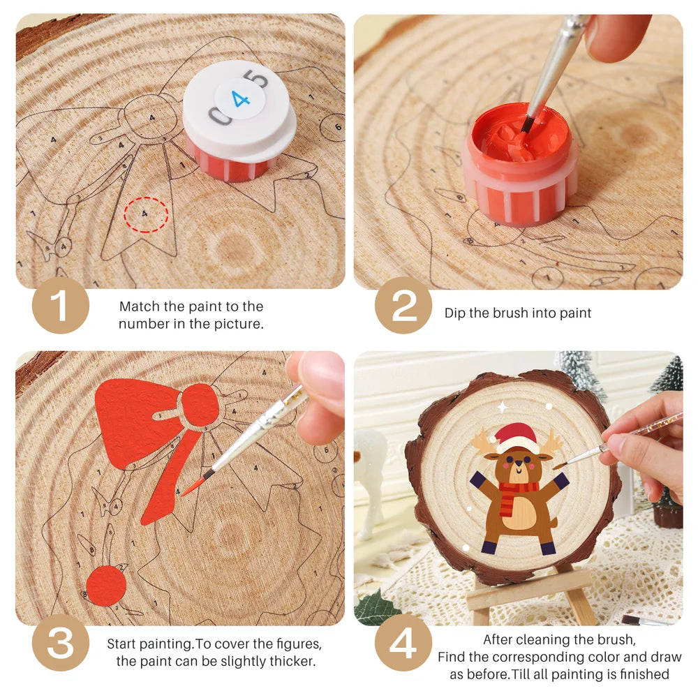 Paint by Numbers - Wood Slice | Reindeer in a Scarf