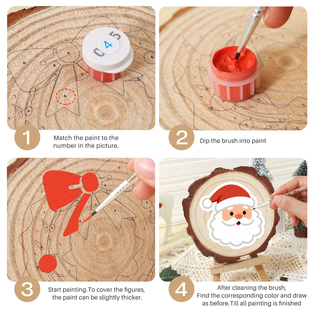 Paint by Numbers - Wood Slice | Santa Face in a Red Hat