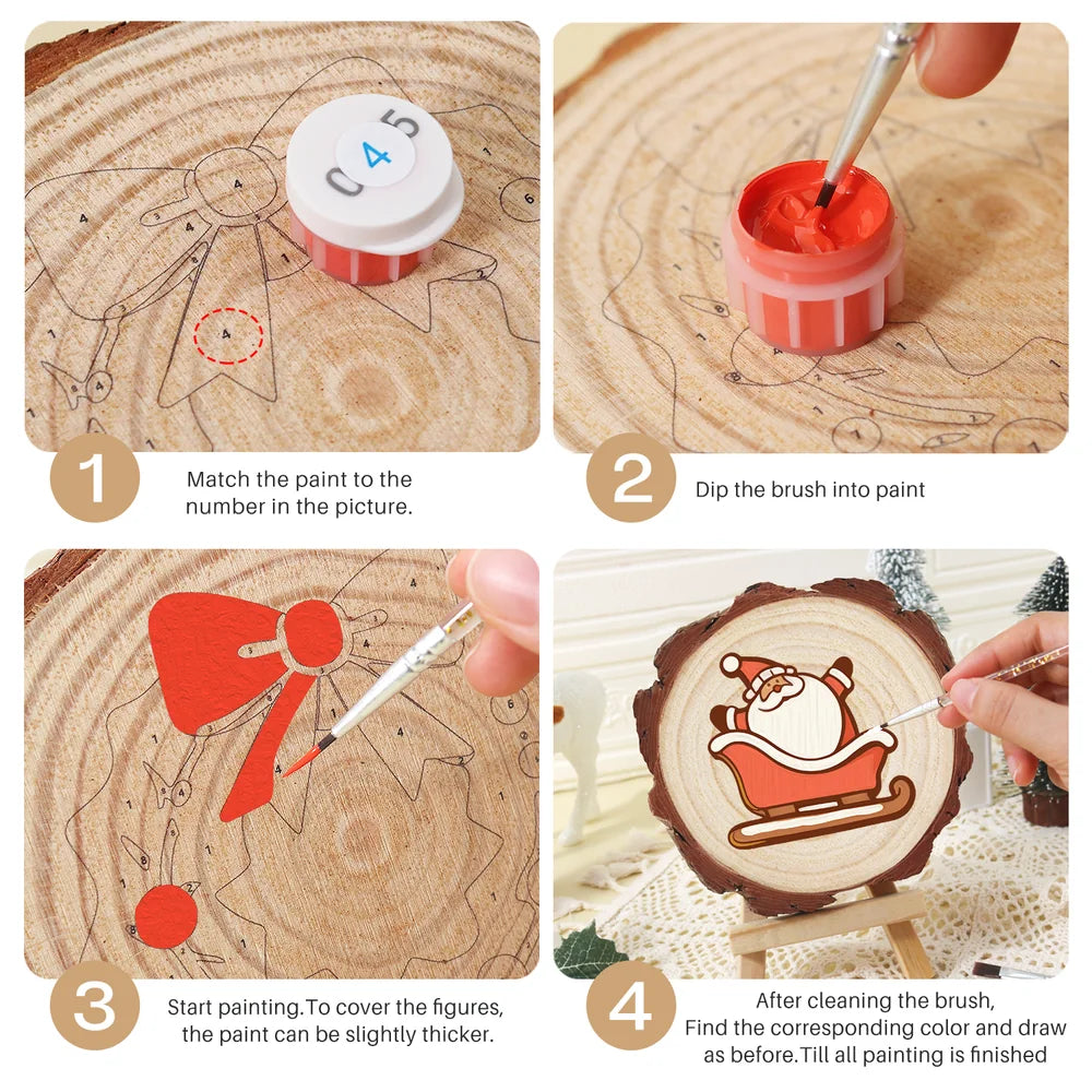 
Paint by Numbers - Wood Slice | Santa Sleigh Cookie