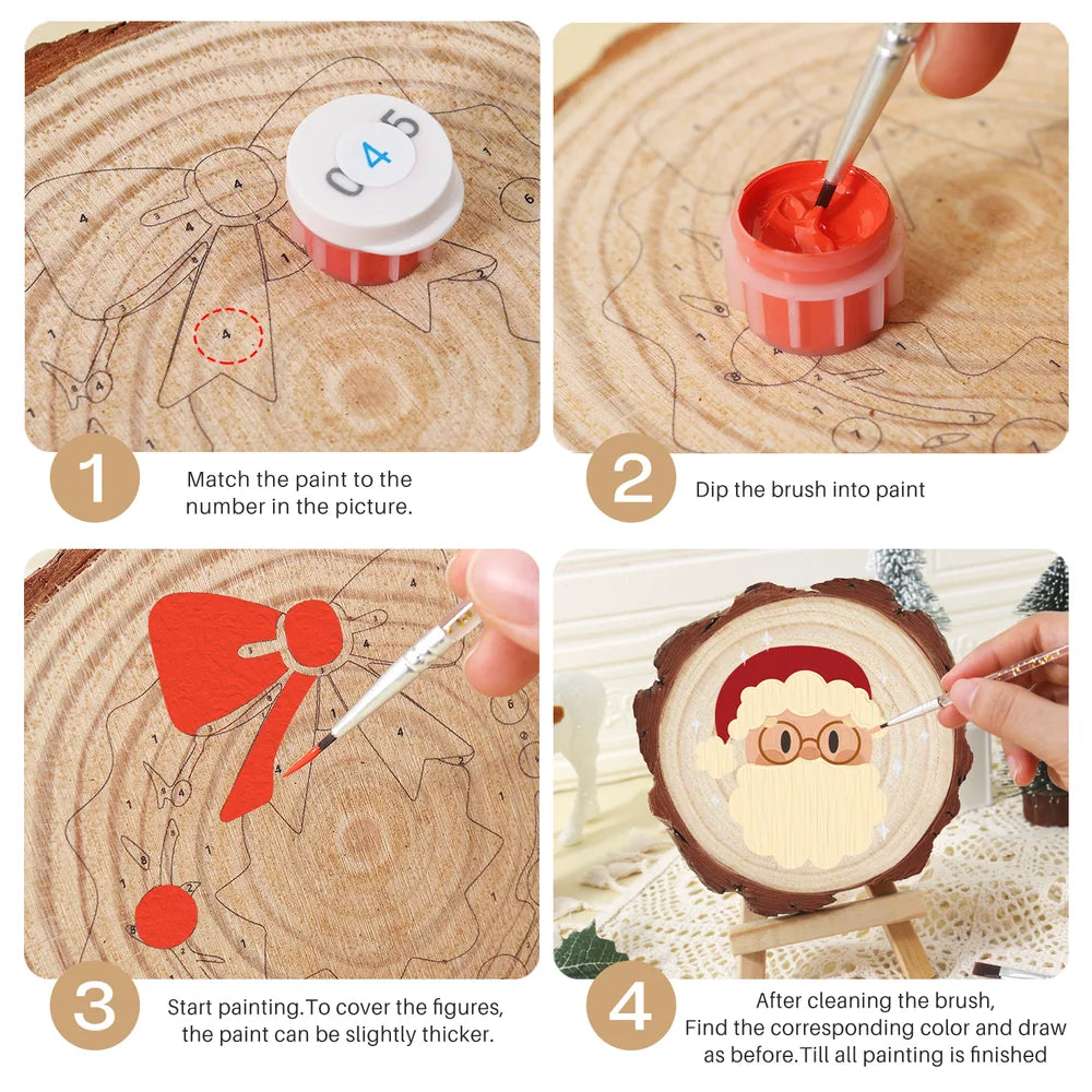 
Paint by Numbers - Wood Slice | Santa with Round Glasses