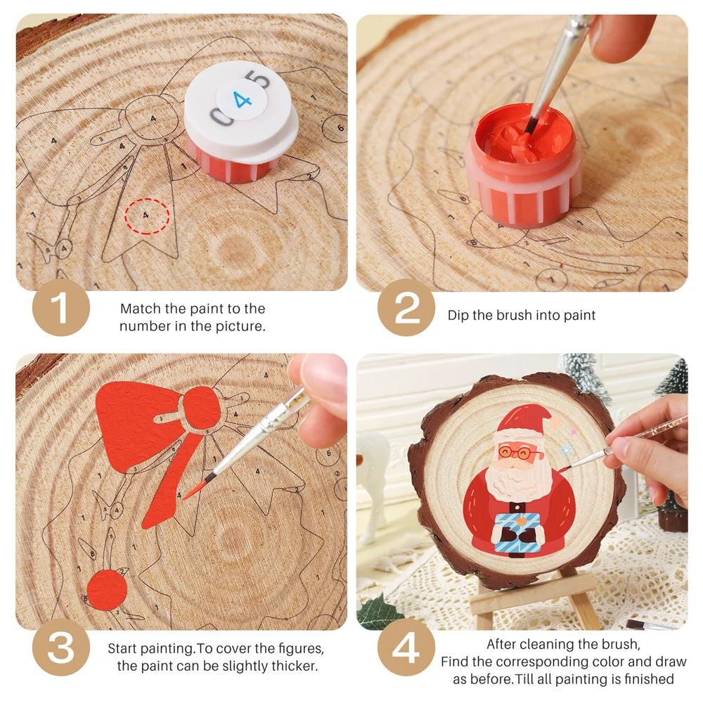 
Paint by Numbers - Wood Slice | Santa with a Blue Gift
