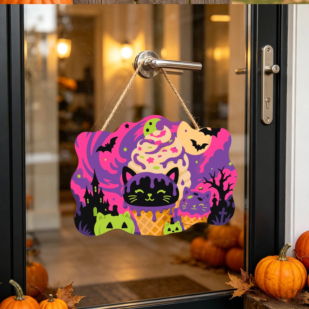 
Paint by Numbers - Wooden Door Hanger | Black Cat Ice Cream Swirl