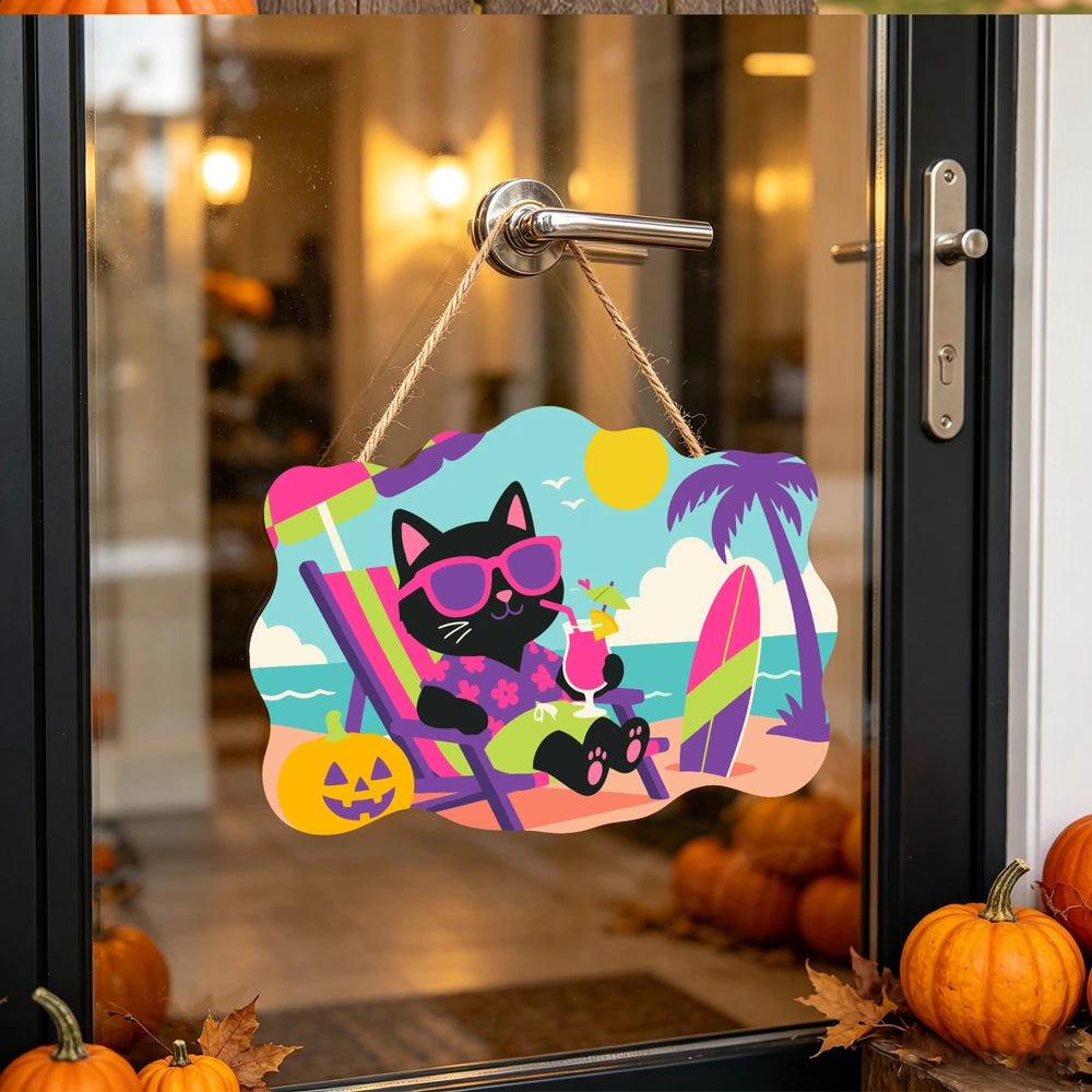 Paint by Numbers - Wooden Door Hanger | Black Cat on Vacation