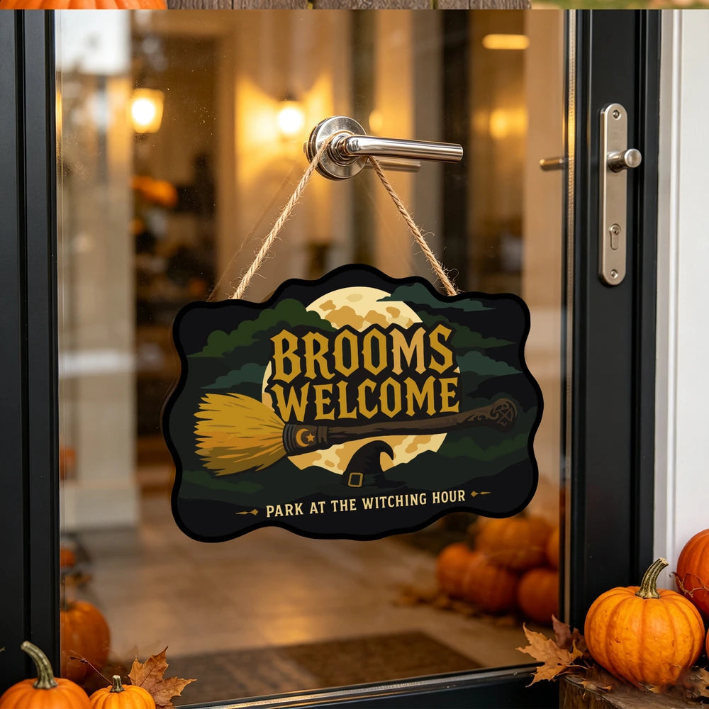 Paint by Numbers - Wooden Door Hanger | Brooms Welcome at the Witching Hour