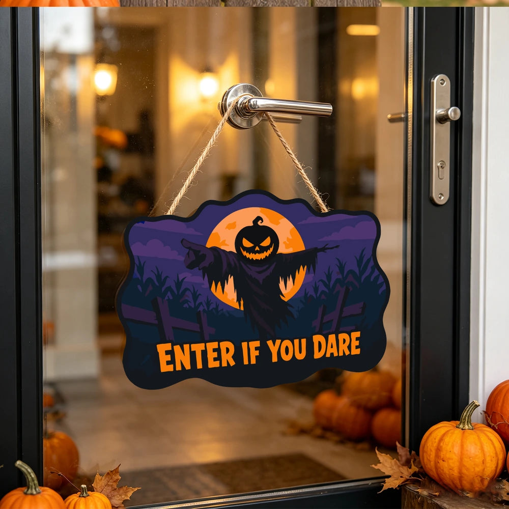 Paint by Numbers - Wooden Door Hanger | Enter If You Dare Pumpkin Scarecrow