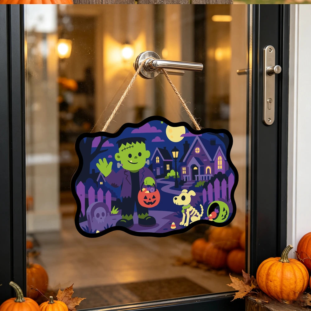 Paint by Numbers - Wooden Door Hanger | Frankenstein Trick-or-Treating