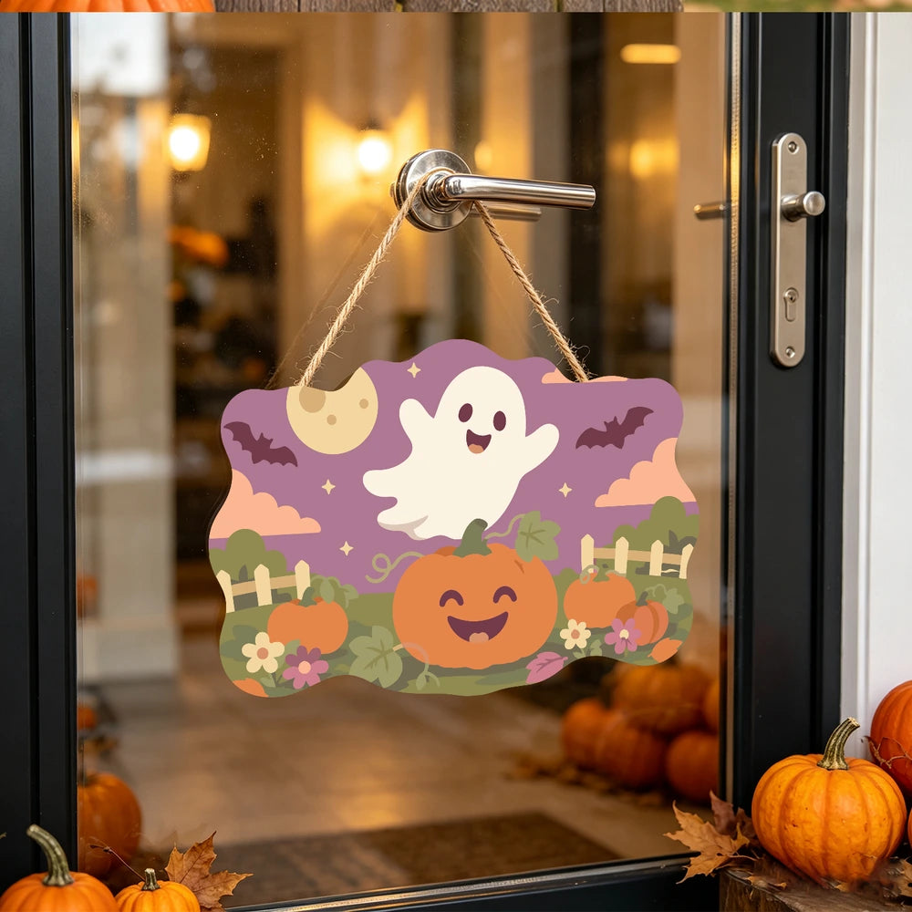 Paint by Numbers - Wooden Door Hanger | Ghost Over the Pumpkin Patch