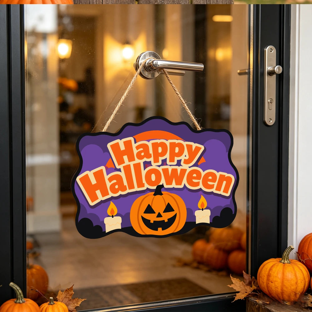 Paint by Numbers - Wooden Door Hanger | Happy Halloween Candlelit Pumpkin