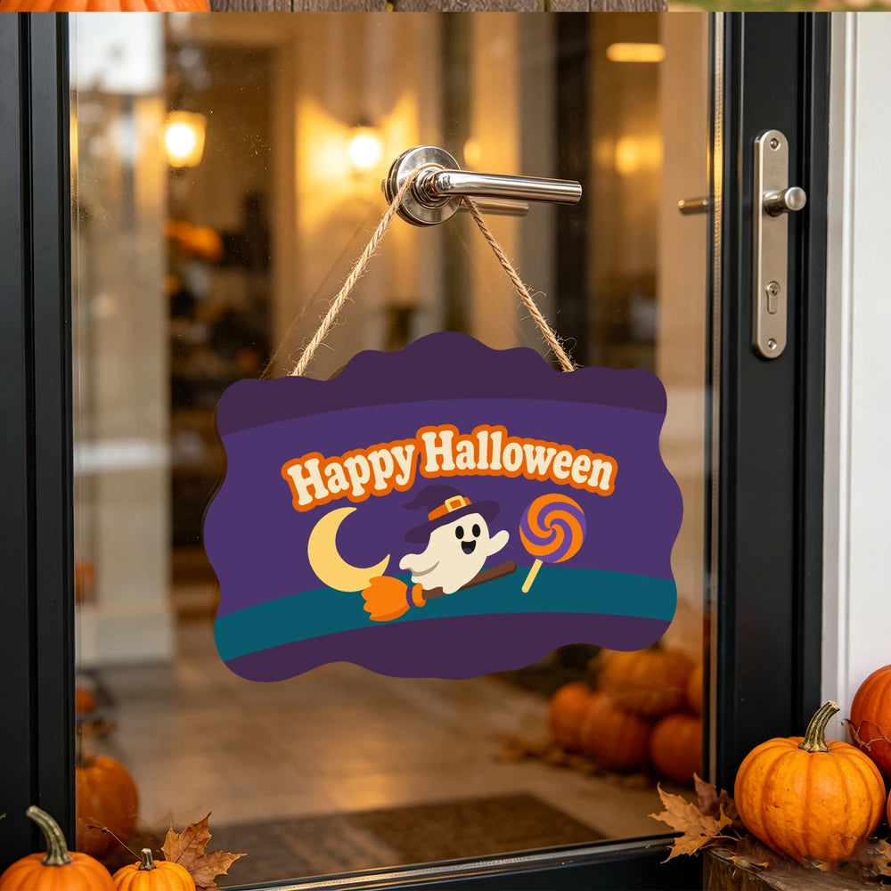 Paint by Numbers - Wooden Door Hanger | Happy Halloween Ghost with a Lollipop