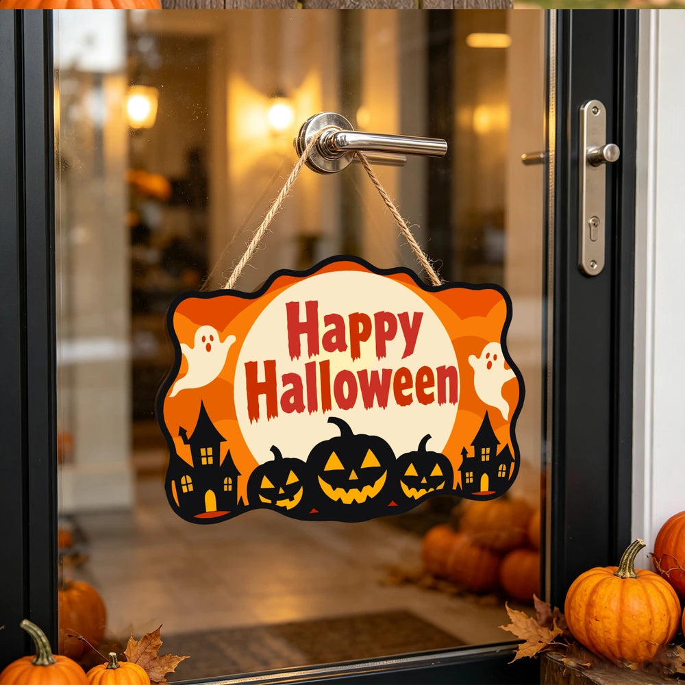 
Paint by Numbers - Wooden Door Hanger | Happy Halloween Ghosts Over the Town