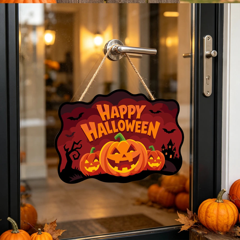 Paint by Numbers - Wooden Door Hanger | Happy Halloween Pumpkin Trio at Night