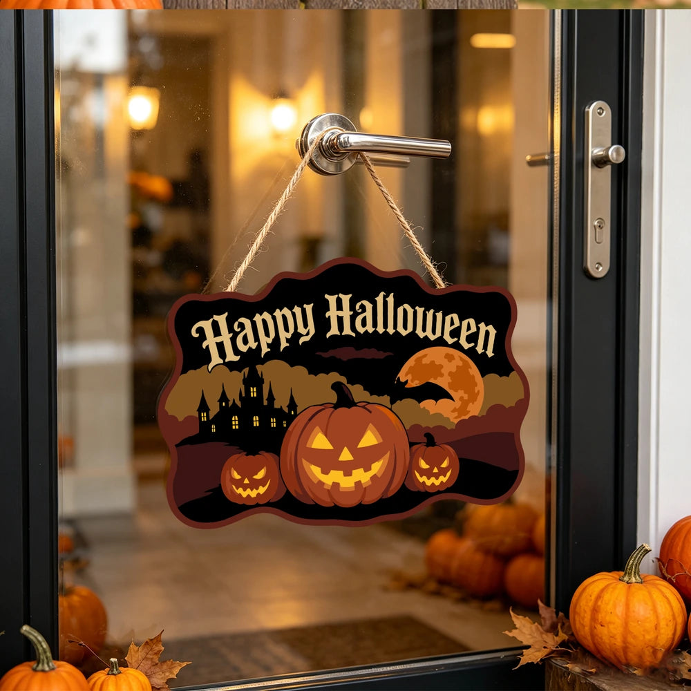 Paint by Numbers - Wooden Door Hanger | Happy Halloween Pumpkins and Castle