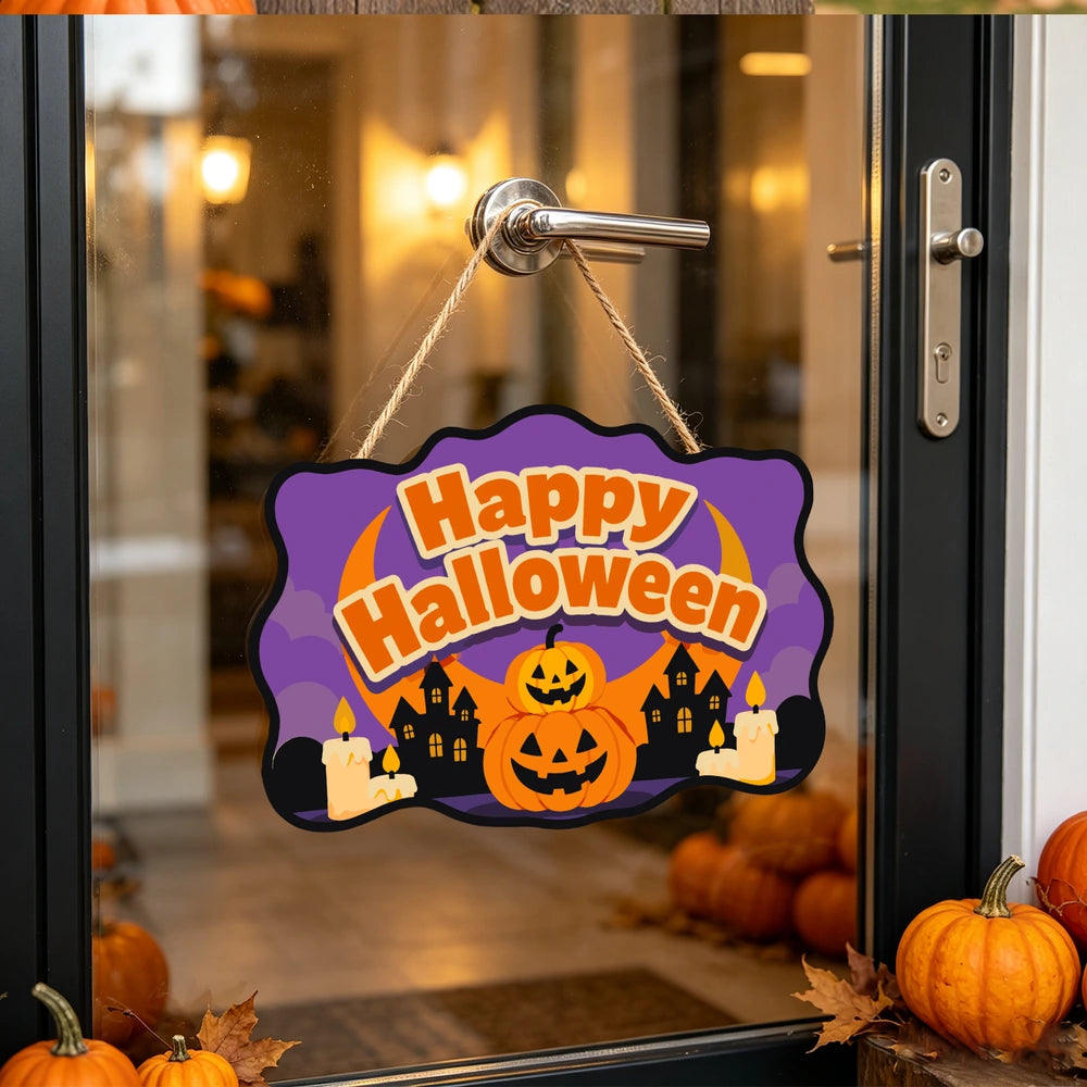 Paint by Numbers - Wooden Door Hanger | Happy Halloween Pumpkins and Haunted Houses