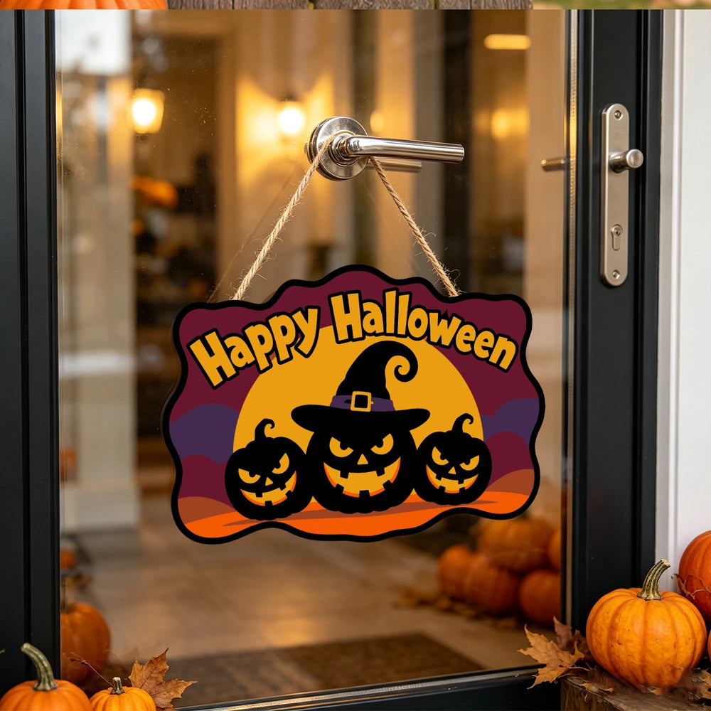 
Paint by Numbers - Wooden Door Hanger | Happy Halloween Pumpkins in a Witch Hat