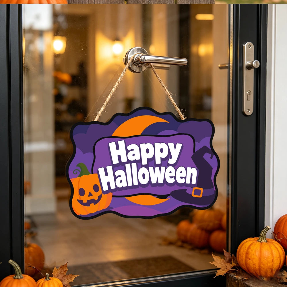 Paint by Numbers - Wooden Door Hanger | Happy Halloween Purple Pumpkin