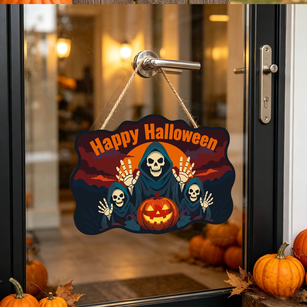 Paint by Numbers - Wooden Door Hanger | Happy Halloween Reaper Trio