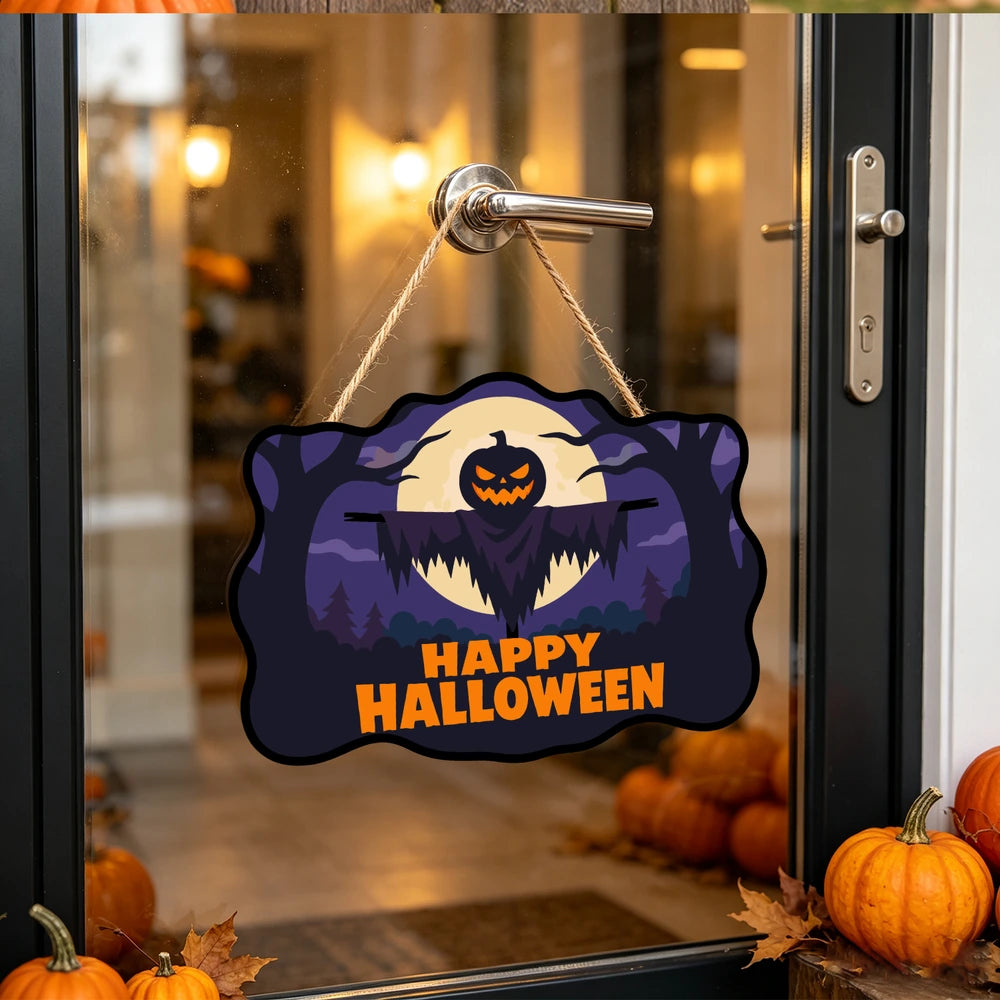Paint by Numbers - Wooden Door Hanger | Happy Halloween Scarecrow Silhouette