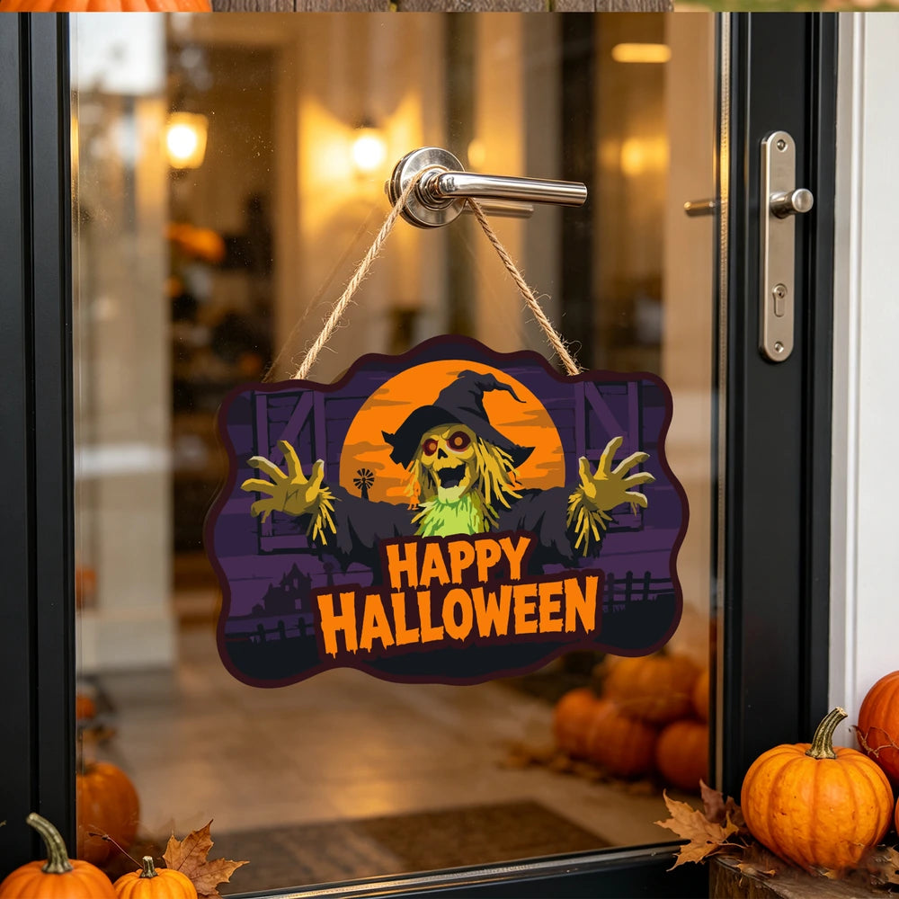 Paint by Numbers - Wooden Door Hanger | Happy Halloween Scarecrow at Night