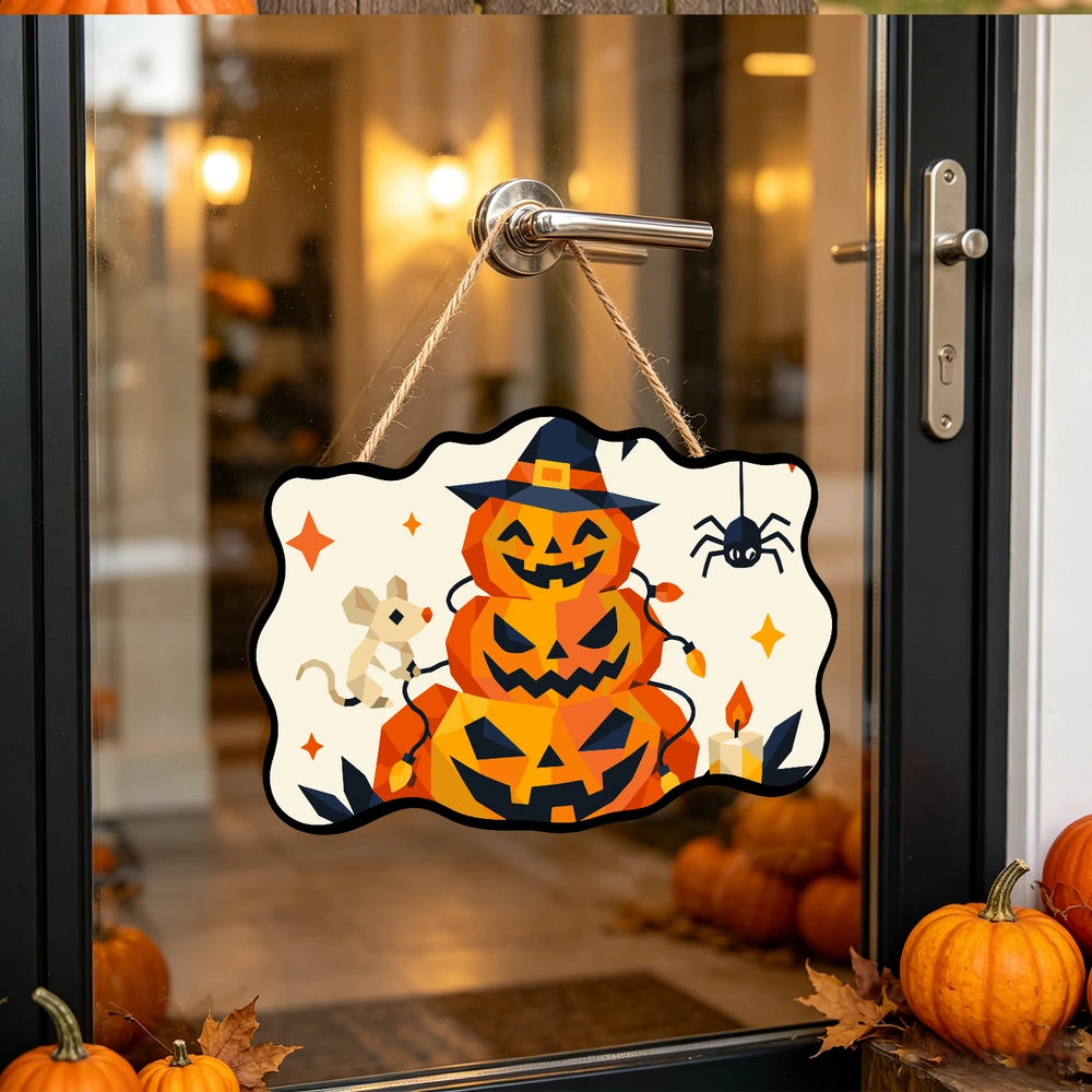 Paint by Numbers - Wooden Door Hanger | Jack-o'-Lantern Tower with a Mouse