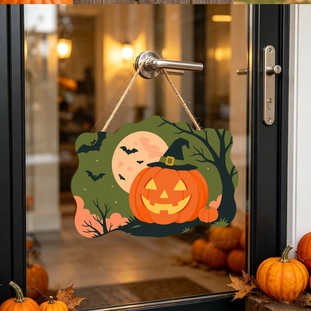 Paint by Numbers - Wooden Door Hanger | Jack-o'-Lantern in a Witch Hat