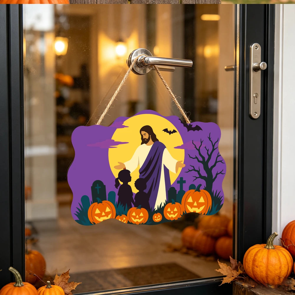 Paint by Numbers - Wooden Door Hanger | Jesus Blessing the Children at Halloween