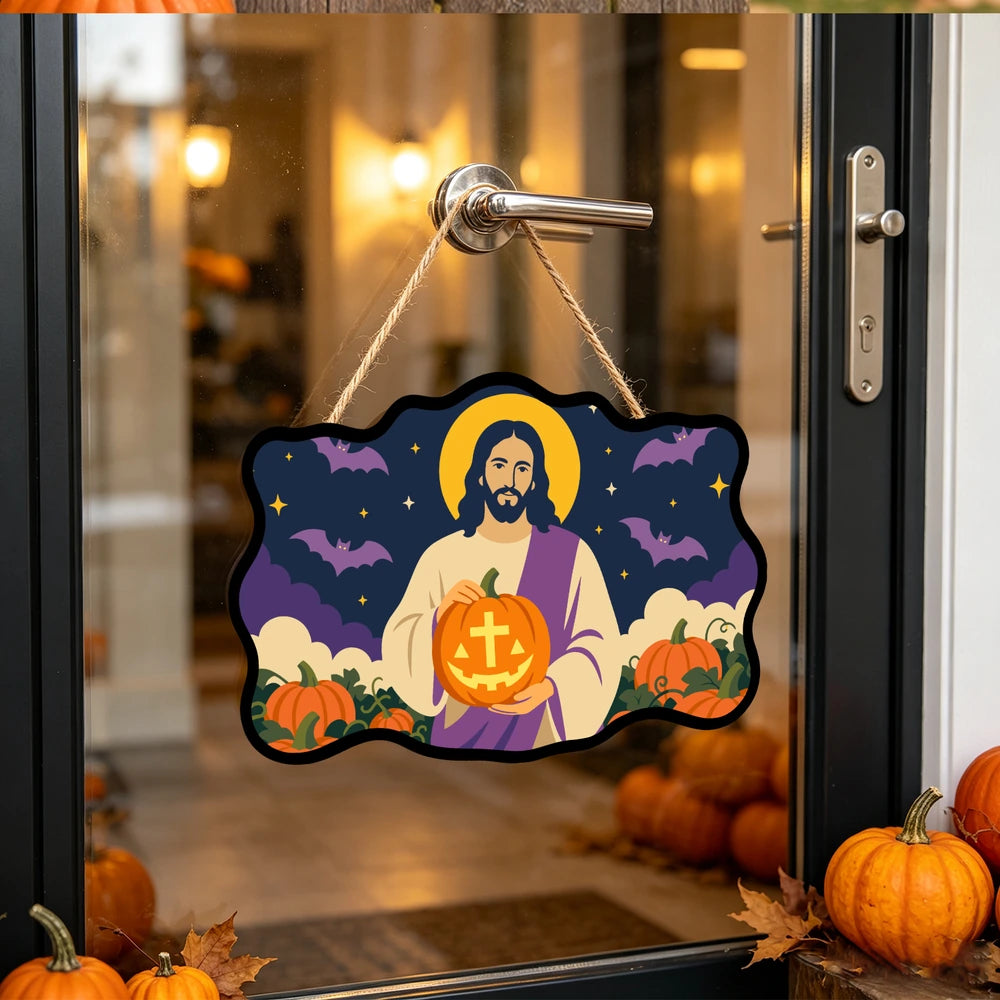 Paint by Numbers - Wooden Door Hanger | Jesus with a Cross Pumpkin