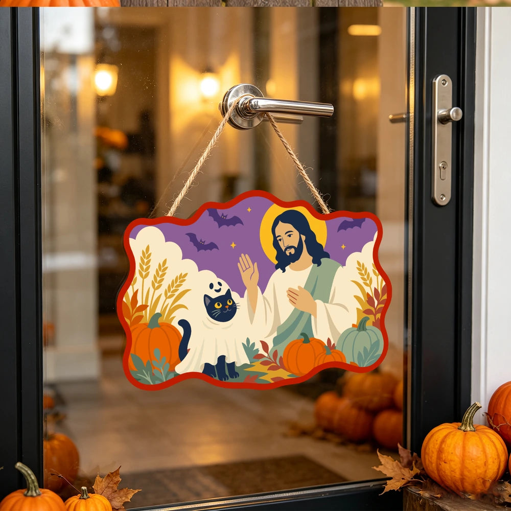 Paint by Numbers - Wooden Door Hanger | Jesus with a Ghost Cat
