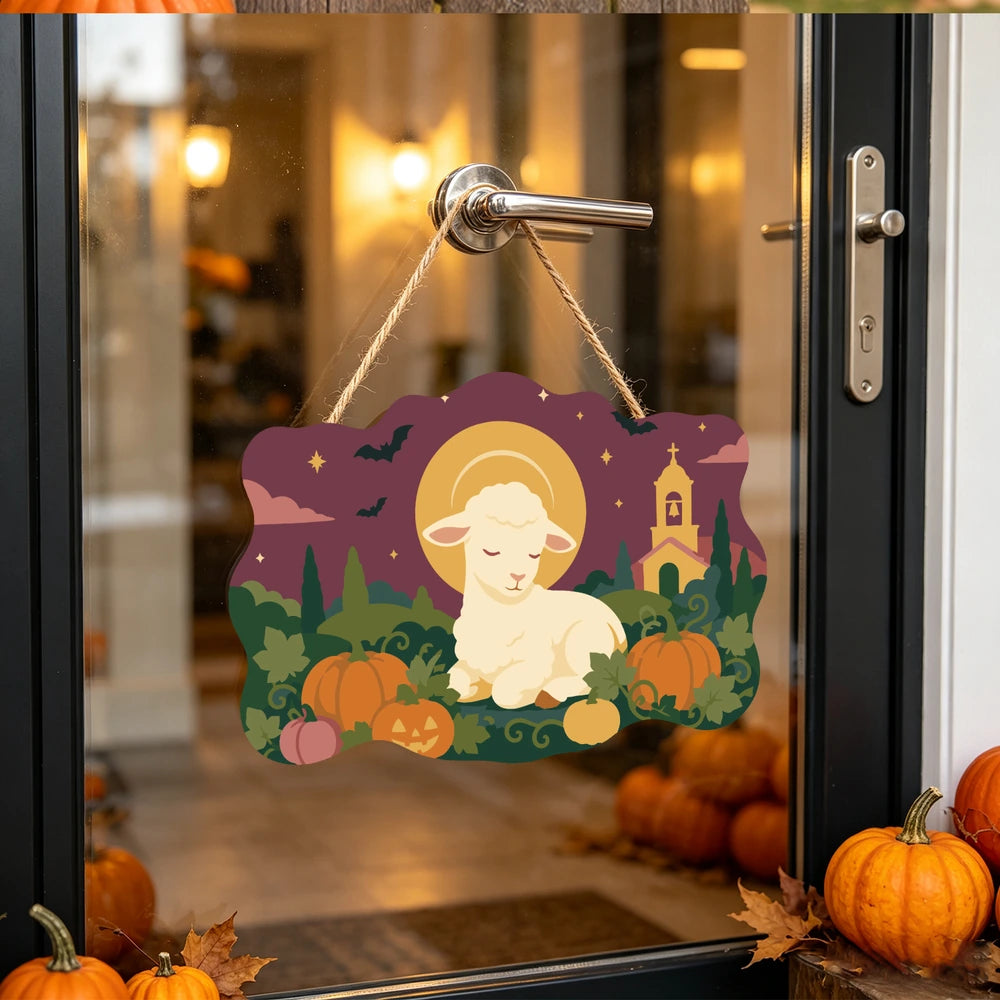 Paint by Numbers - Wooden Door Hanger | Lamb Resting in the Pumpkin Patch