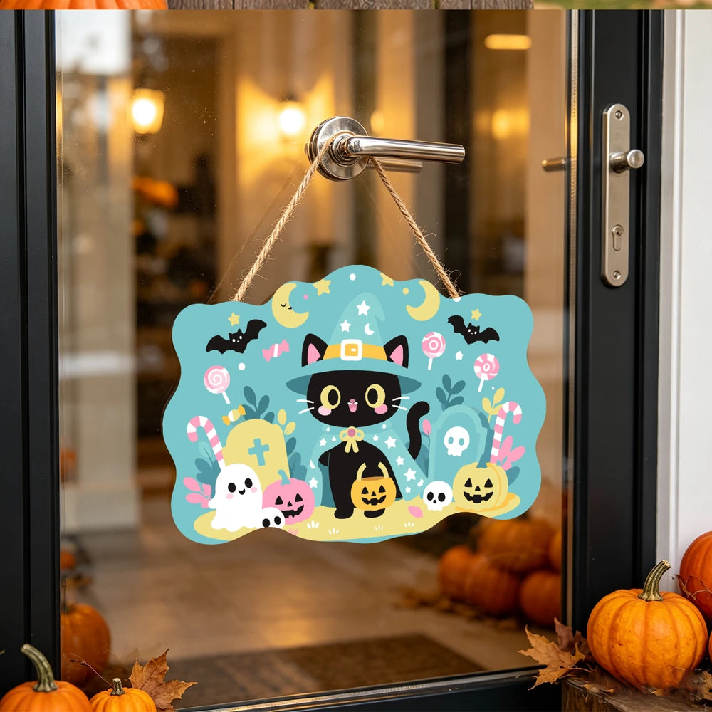 
Paint by Numbers - Wooden Door Hanger | Little Black Cat with a Candy Bucket