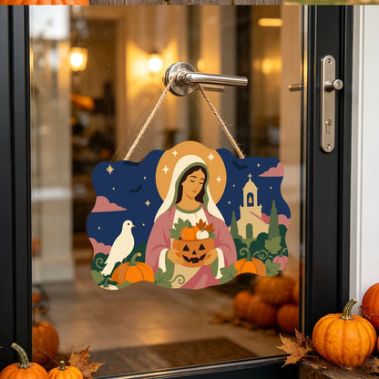 Paint by Numbers - Wooden Door Hanger | Mary with the Harvest Pumpkin