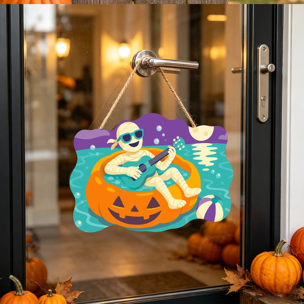 
Paint by Numbers - Wooden Door Hanger | Mummy Playing Ukulele on a Pumpkin Float