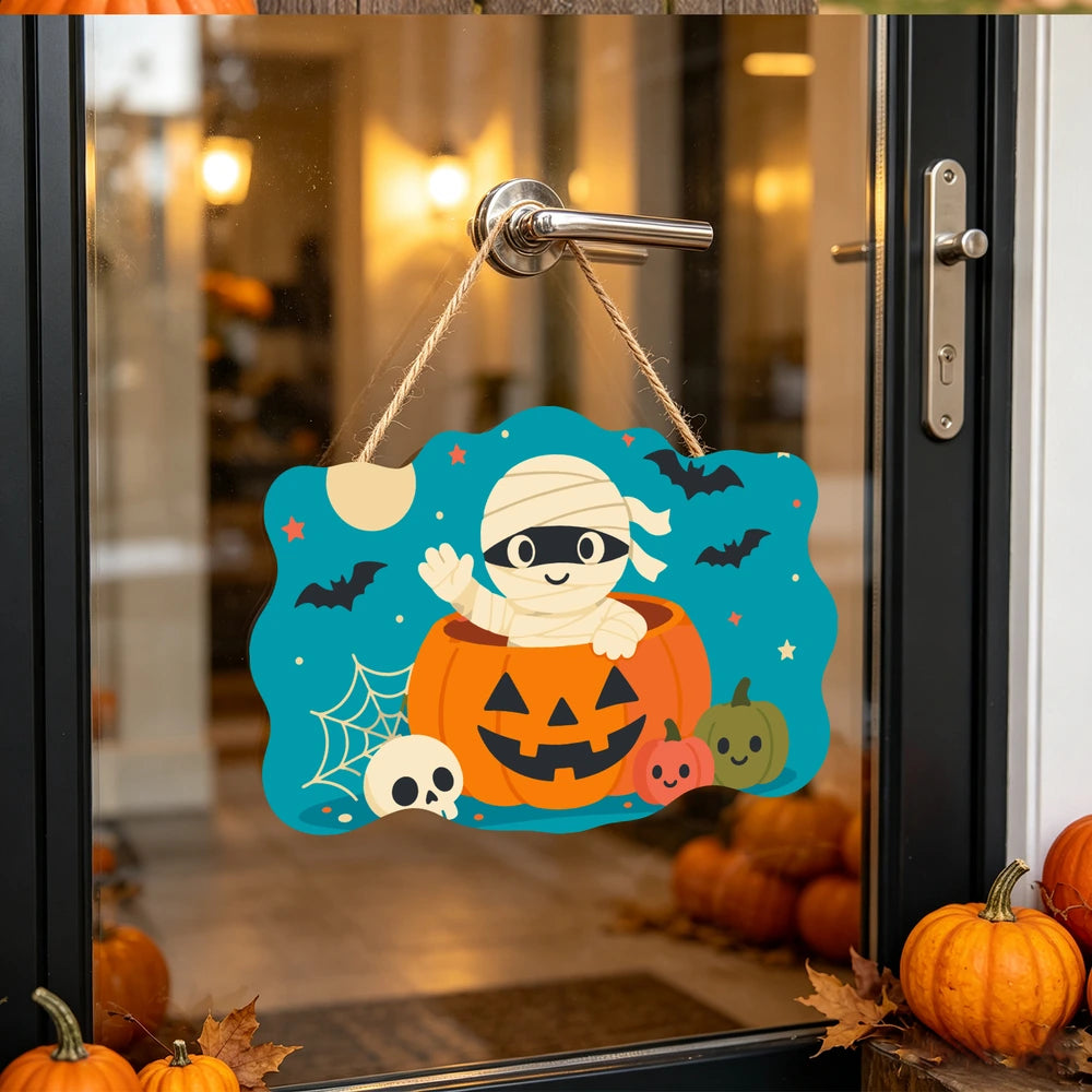 
Paint by Numbers - Wooden Door Hanger | Mummy in a Jack-o'-Lantern