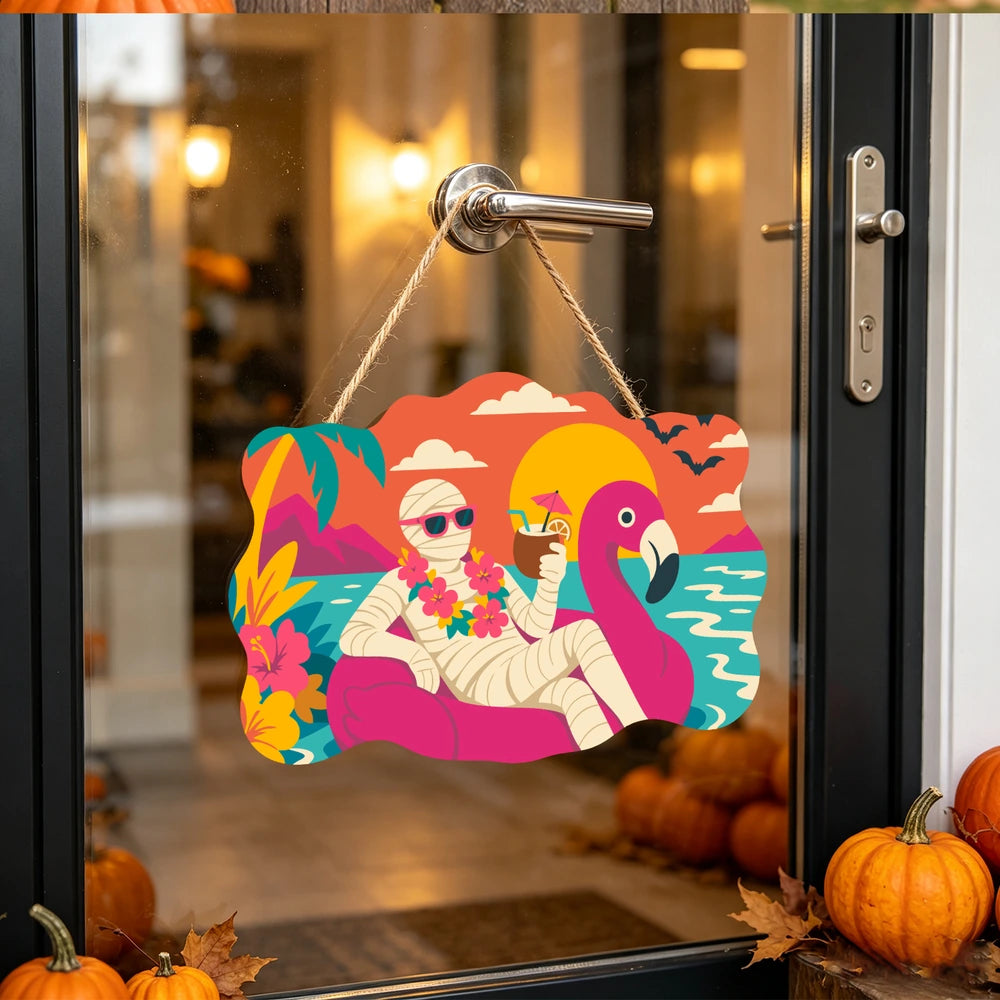 Paint by Numbers - Wooden Door Hanger | Mummy on a Flamingo Float