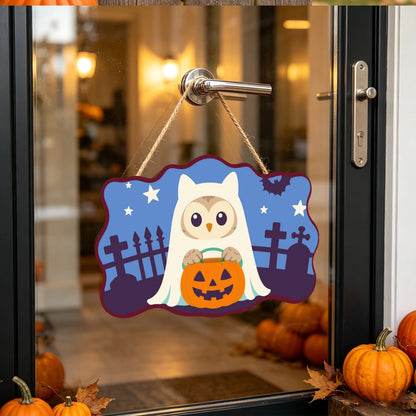 Paint by Numbers - Wooden Door Hanger | Owl Ghost with a Pumpkin