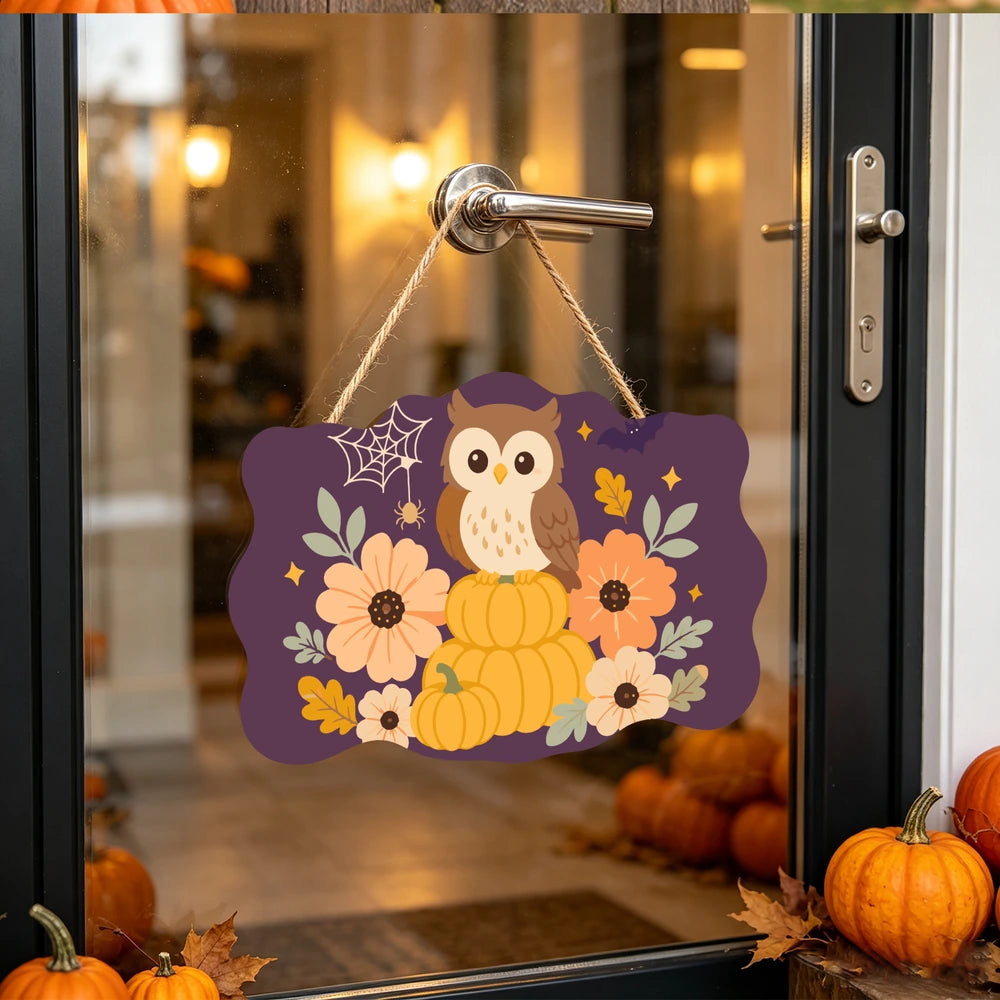 Paint by Numbers - Wooden Door Hanger | Owl on Pumpkins with Flowers