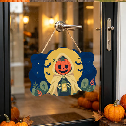 Paint by Numbers - Wooden Door Hanger | Pumpkin Reaper with a Lantern