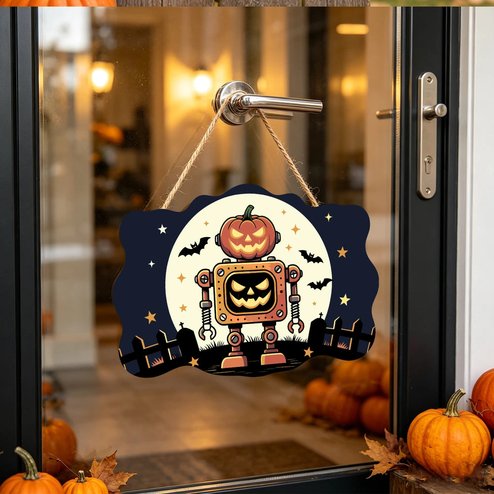 Paint by Numbers - Wooden Door Hanger | Pumpkin Robot Under the Moon
