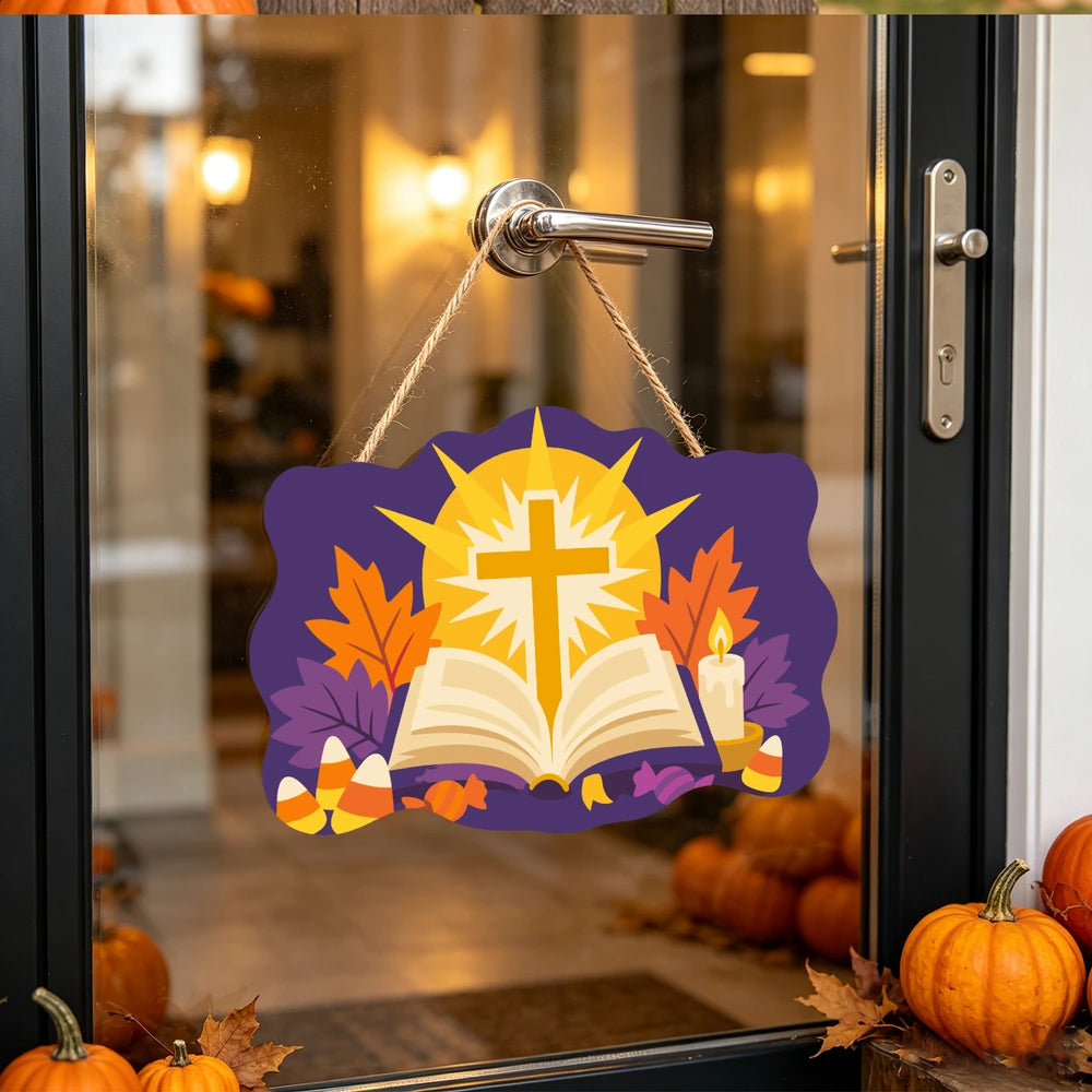 Paint by Numbers - Wooden Door Hanger | Shining Cross Over the Open Bible