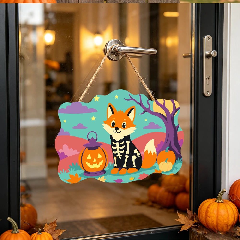 Paint by Numbers - Wooden Door Hanger | Skeleton Fox with a Lantern
