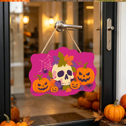 Paint by Numbers - Wooden Door Hanger | Skull with Autumn Leaves and Pumpkins