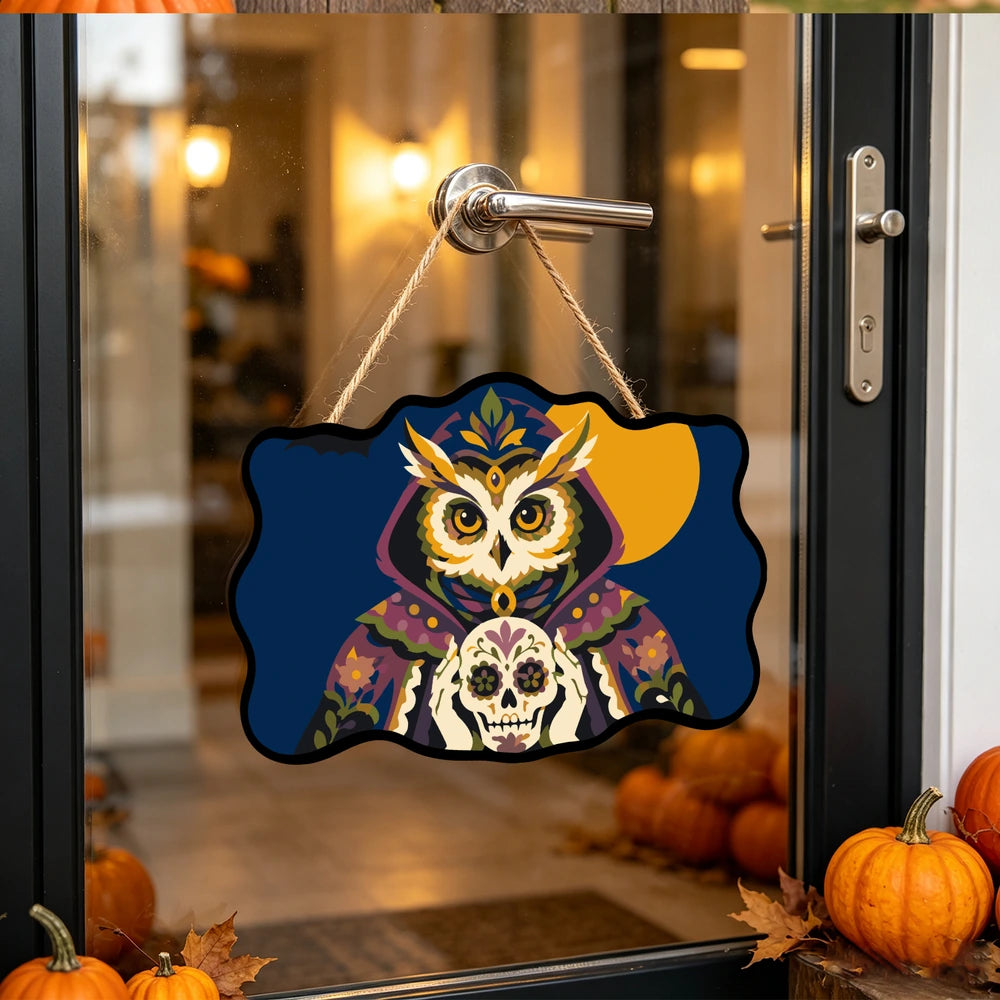 Paint by Numbers - Wooden Door Hanger | Sugar Skull Owl in a Hood