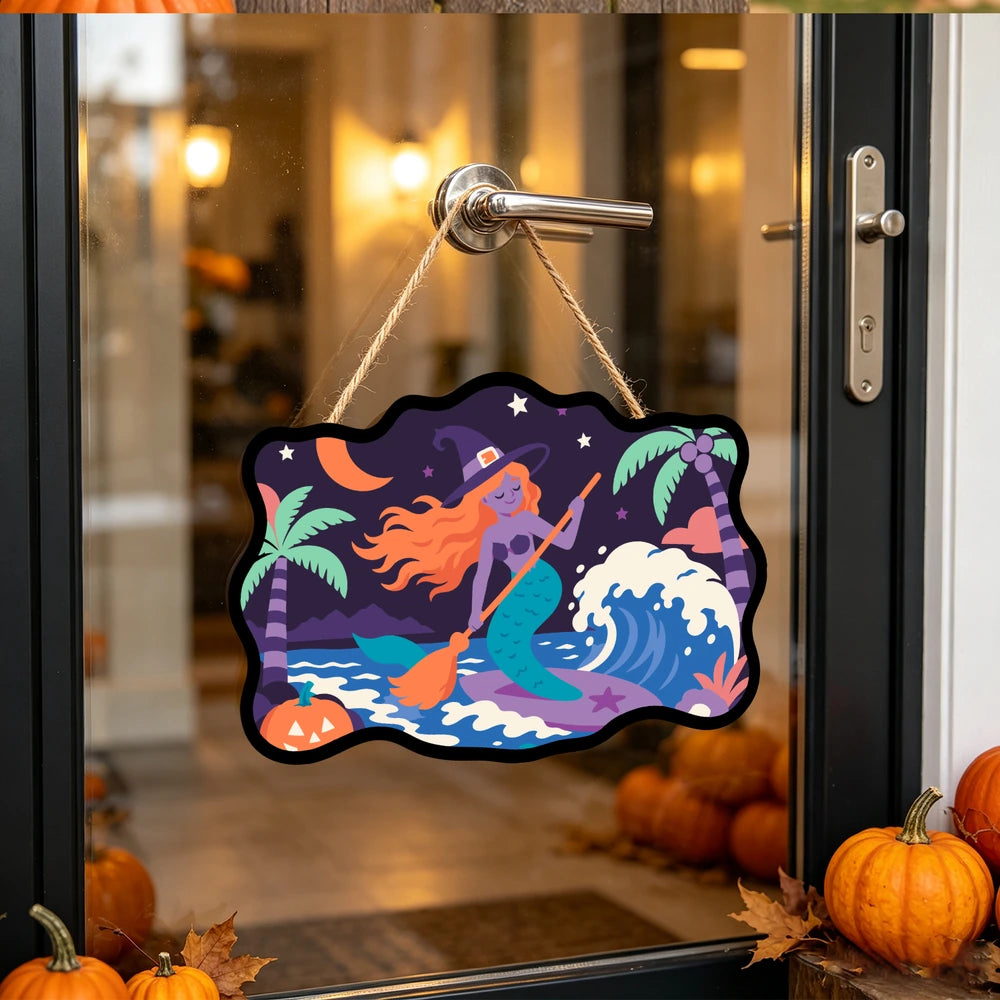 Paint by Numbers - Wooden Door Hanger | Surfing Mermaid Witch