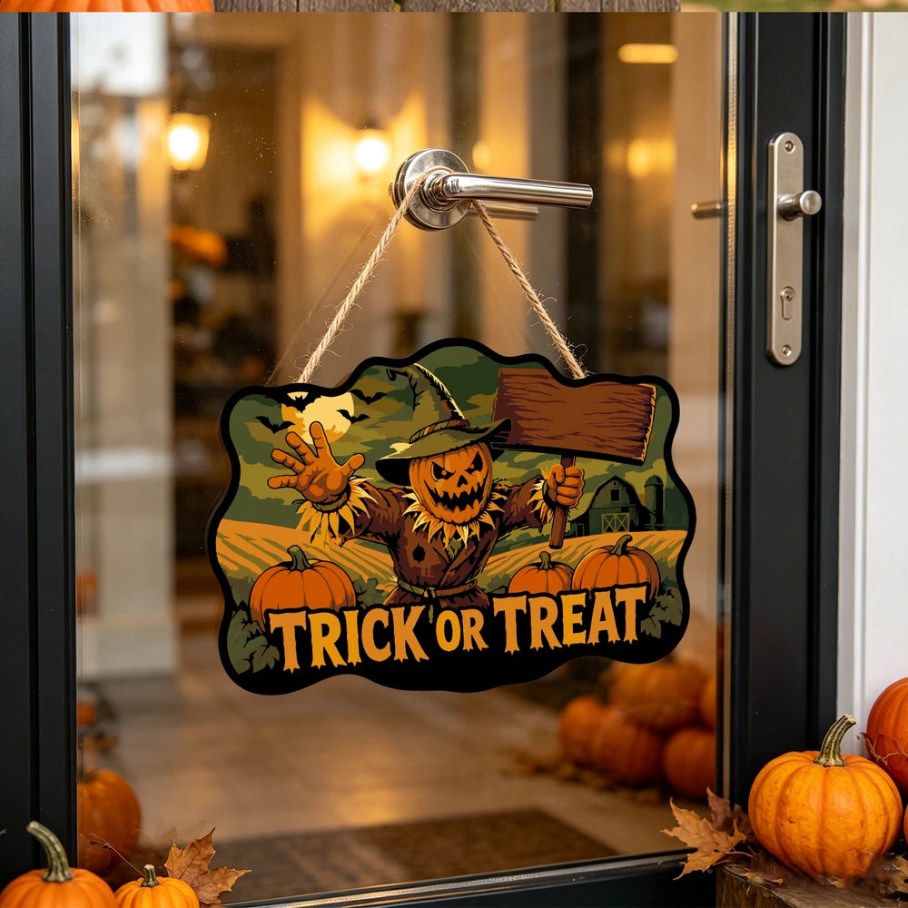 
Paint by Numbers - Wooden Door Hanger | Trick or Treat Scarecrow with a Sign