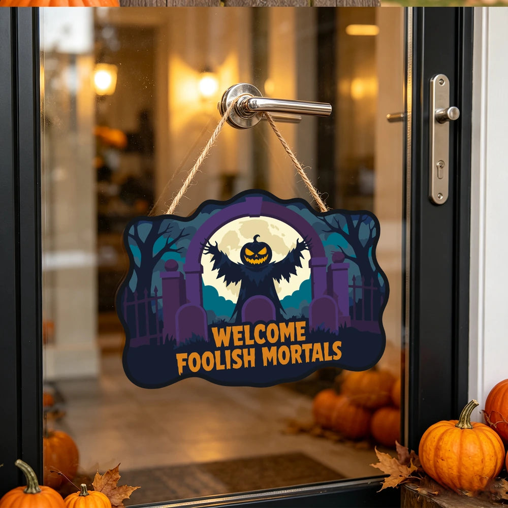 Paint by Numbers - Wooden Door Hanger | Welcome Foolish Mortals Pumpkin Bat