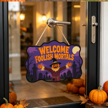 Paint by Numbers - Wooden Door Hanger | Welcome Foolish Mortals Pumpkin Scarecrow