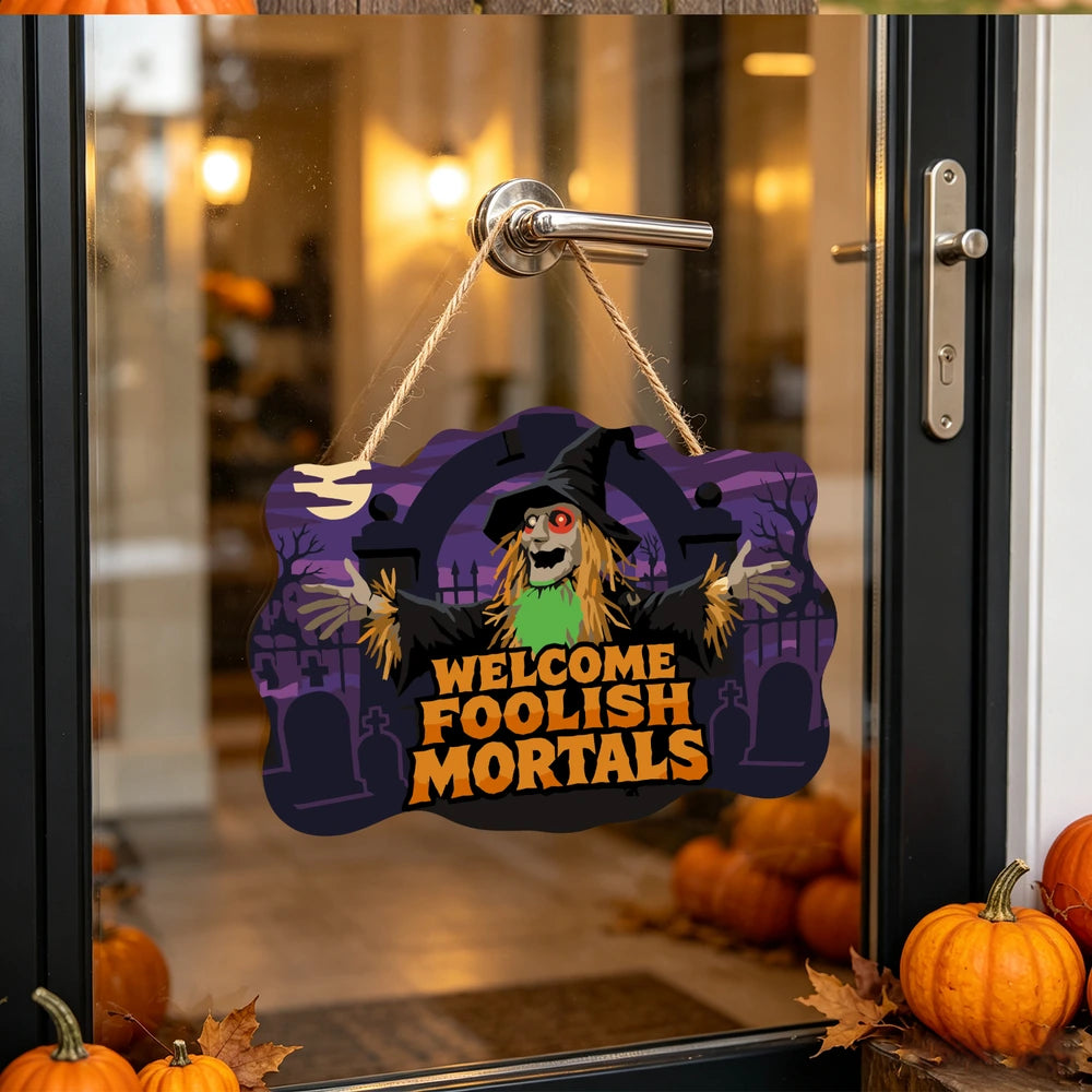 Paint by Numbers - Wooden Door Hanger | Welcome Foolish Mortals Scarecrow